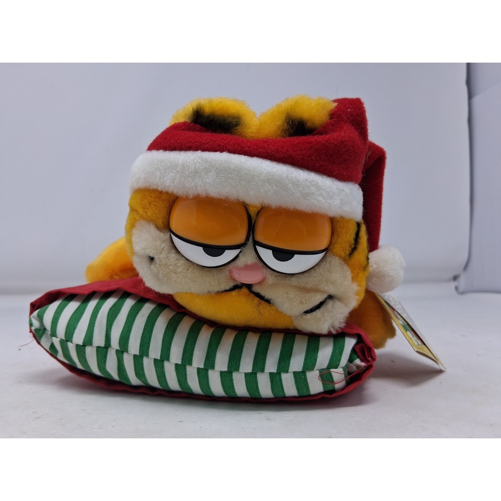 Vintage Garfield Christmas Plush Santa Hat Striped Pillow Dakin 1978 1981 Tag. P - Picture 1 of 11